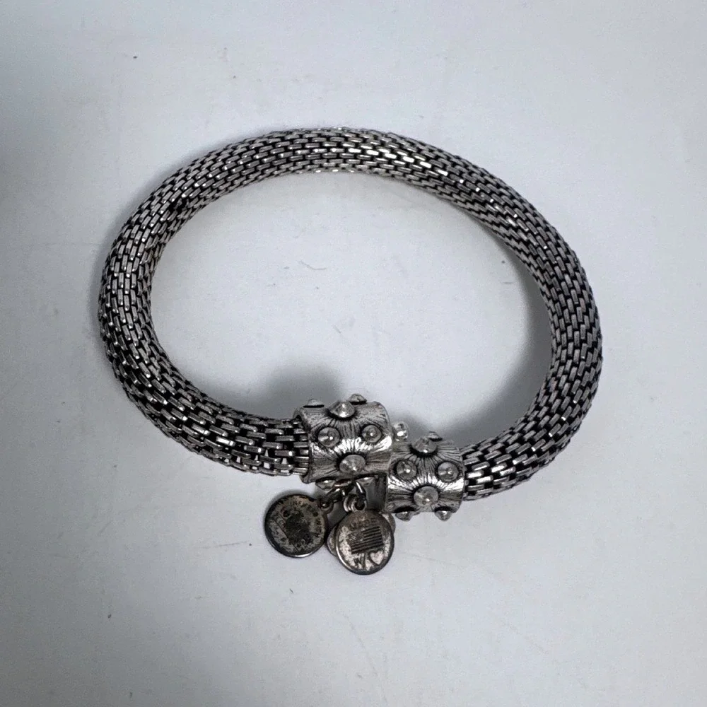 Alex and Ani Vintage Sixty-Six Silver Mesh Wrap Bangle Bracelet Studded‎ Charms